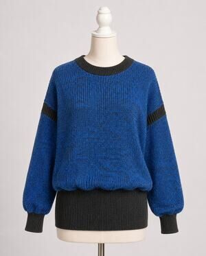 Vintage Blue & Black Knit Sweater 1980s Geometric Chunky